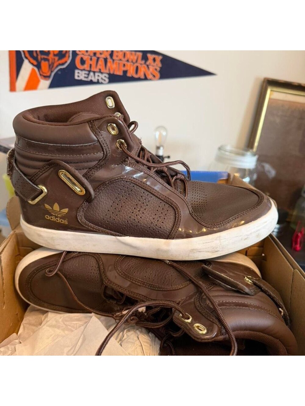 Adidas High Top Brown Leather Sneakers Size 10